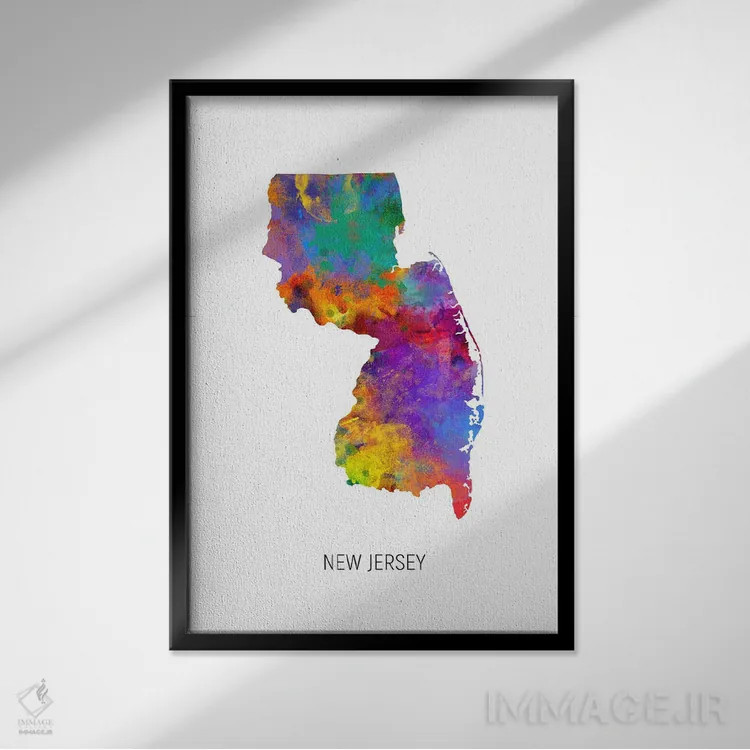 تابلو دکوراتیو نقشه نیوجرسی اثر مایکل تامپست - نمای قابدار مشکی