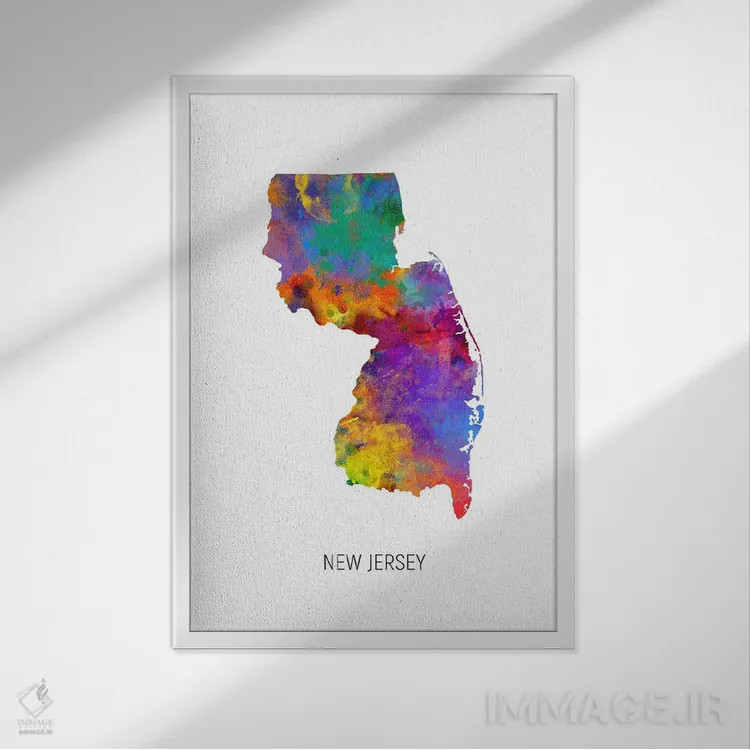 تابلو دکوراتیو نقشه نیوجرسی اثر مایکل تامپست - نمای قابدار سفید