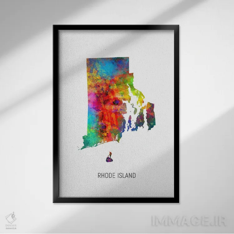 تابلو دکوراتیو نقشه رود آیلند اثر مایکل تامپست - نمای قابدار مشکی