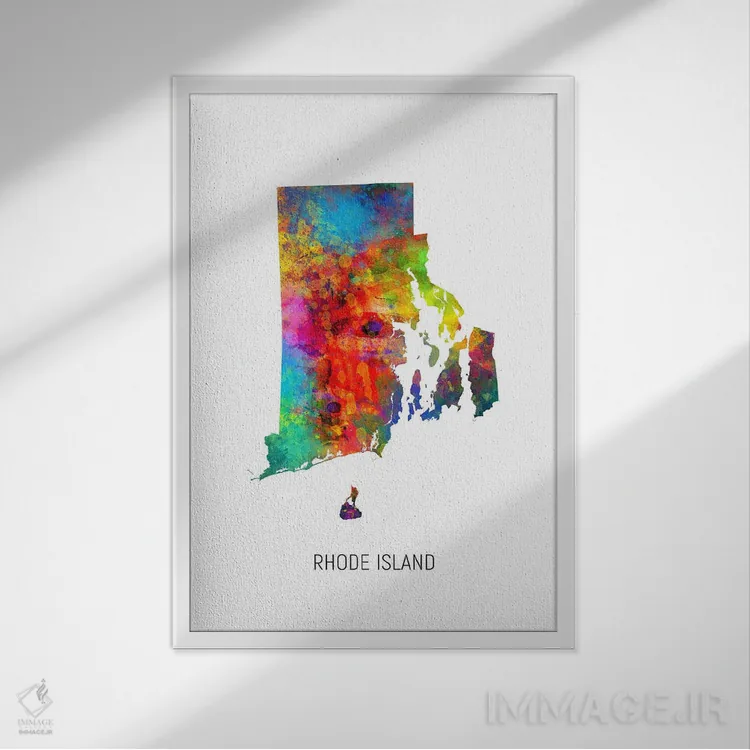 تابلو دکوراتیو نقشه رود آیلند اثر مایکل تامپست - نمای قابدار سفید