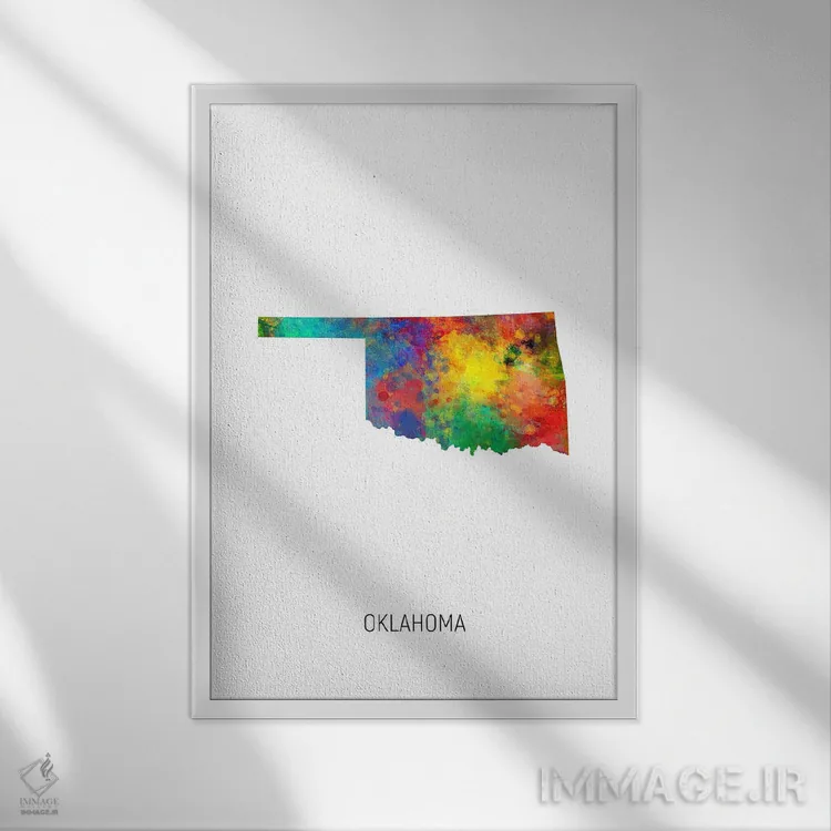 تابلو دکوراتیو نقشه اکلاهما اثر مایکل تامپست - نمای قابدار سفید