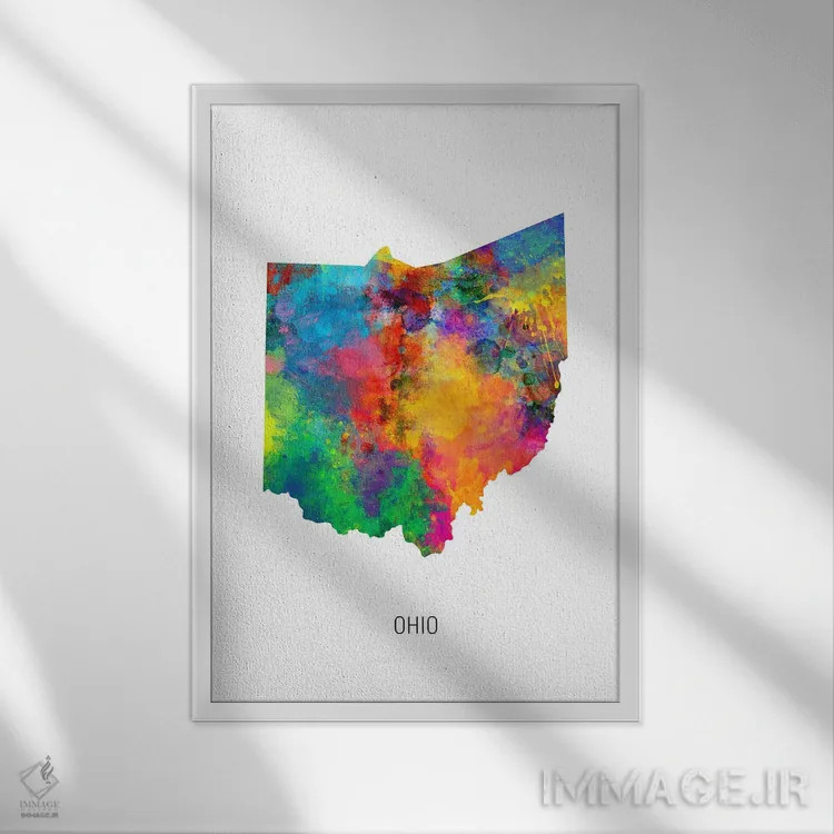 تابلو دکوراتیو نقشه اوهایو اثر مایکل تامپست - نمای قابدار سفید