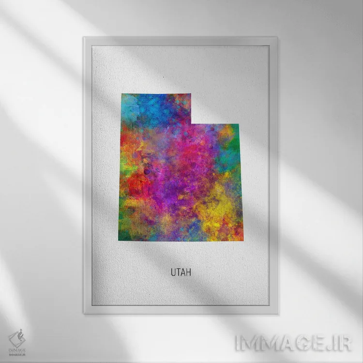 تابلو دکوراتیو نقشه یوتا اثر مایکل تامپست - نمای قابدار سفید
