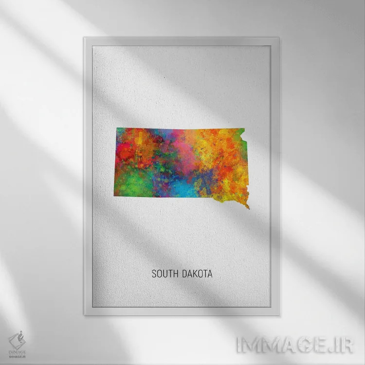 تابلو دکوراتیو نقشه داکوتای جنوبی اثر مایکل تامپست - نمای قابدار سفید