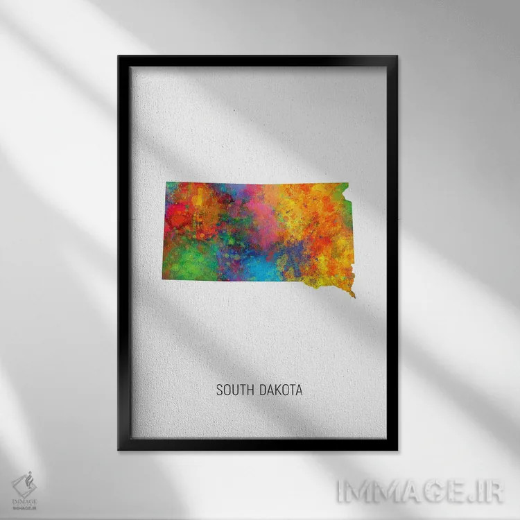 تابلو دکوراتیو نقشه داکوتای جنوبی اثر مایکل تامپست - نمای قابدار مشکی