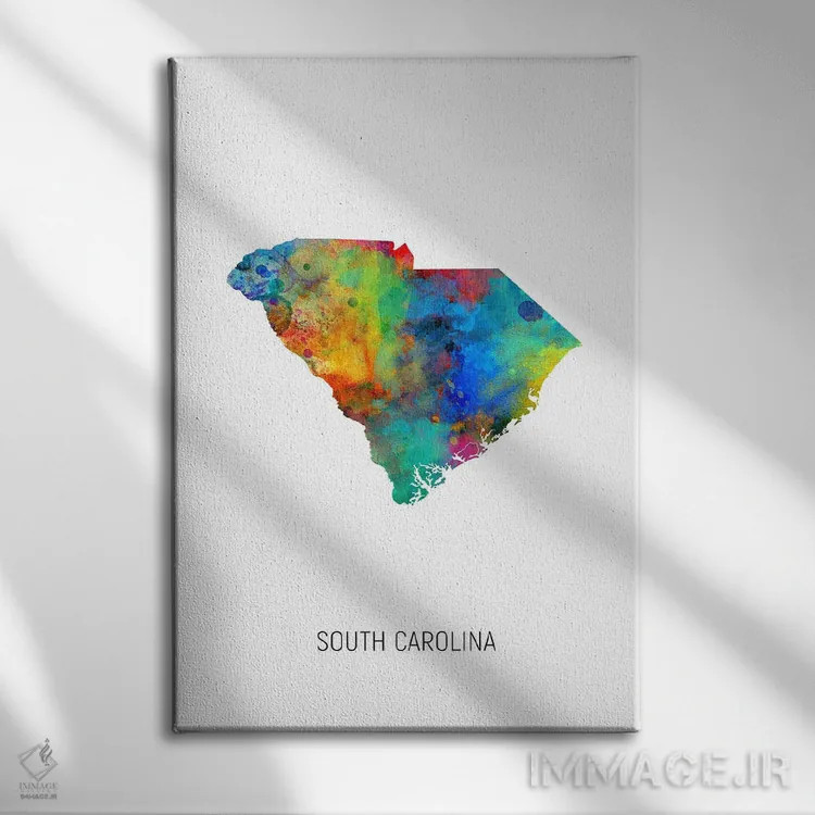 تابلو دکوراتیو نقشه کارولینای جنوبی اثر مایکل تامپست - نمای روبهرو روی دیوار