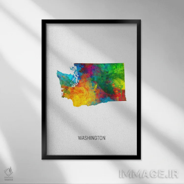 تابلو دکوراتیو نقشه واشینگتن اثر مایکل تامپست - نمای قابدار مشکی