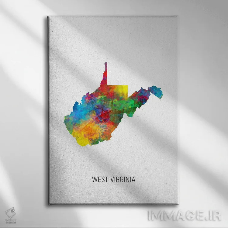 تابلو دکوراتیو نقشه ایالت ویرجینیای غربی اثر مایکل تامپست - نمای روبهرو روی دیوار