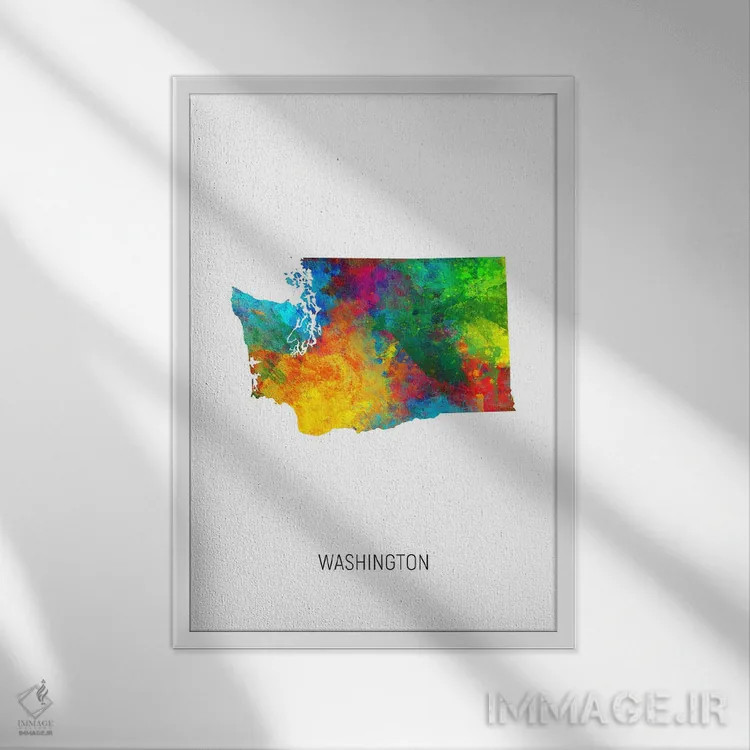 تابلو دکوراتیو نقشه واشینگتن اثر مایکل تامپست - نمای قابدار سفید