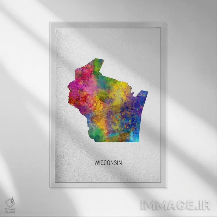 تابلو دکوراتیو نقشه ویسکانسین اثر مایکل تامپست - نمای قابدار سفید