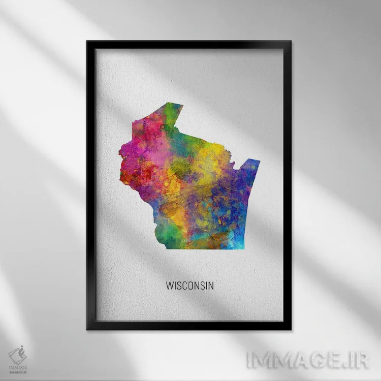 تابلو دکوراتیو نقشه ویسکانسین اثر مایکل تامپست - نمای قابدار مشکی