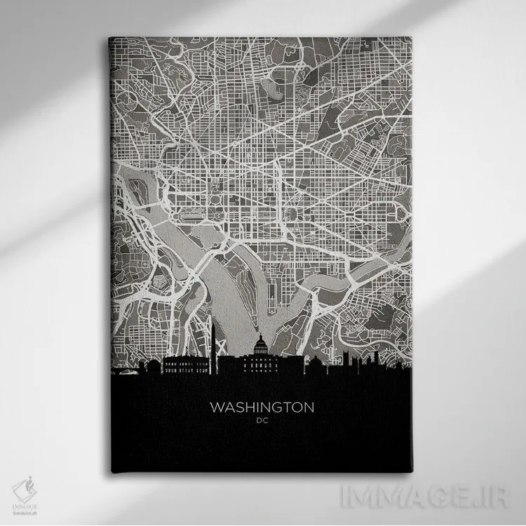 تابلو دکوراتیو نقشه خط افق واشینگتن اثر مایکل تامپست - نمای روبهرو روی دیوار