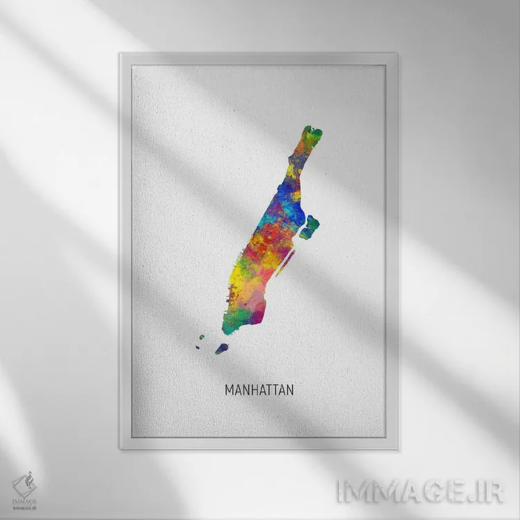 تابلو دکوراتیو نقشه منهتن، نیویورک سیتی اثر مایکل تامپست - نمای قابدار سفید