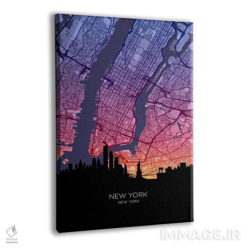 تابلو دکوراتیو نقشه خط افق نیویورک سیتی در غروب آفتاب اثر مایکل تامپست - نمای پرسپکتیو محصول