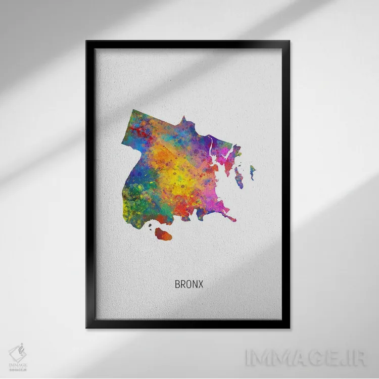 تابلو دکوراتیو نقشه برانکس، نیویورک سیتی اثر مایکل تامپست - نمای قابدار مشکی