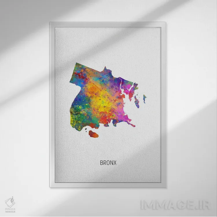 تابلو دکوراتیو نقشه برانکس، نیویورک سیتی اثر مایکل تامپست - نمای قابدار سفید