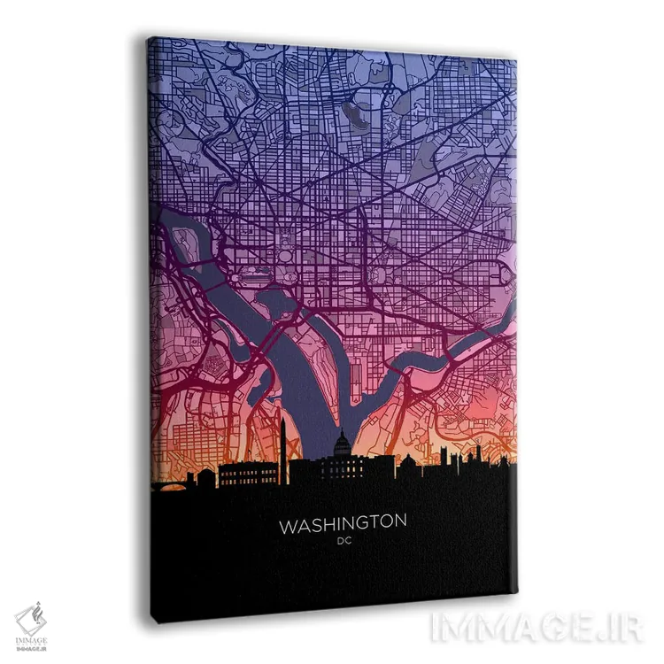 تابلو دکوراتیو نقشه خط افق واشینگتن در غروب آفتاب اثر مایکل تامپست - نمای پرسپکتیو محصول