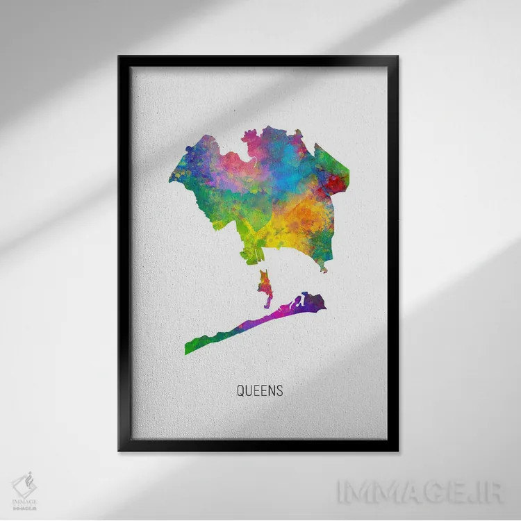 تابلو دکوراتیو نقشه کوئینز، نیویورک سیتی اثر مایکل تامپست - نمای قابدار مشکی