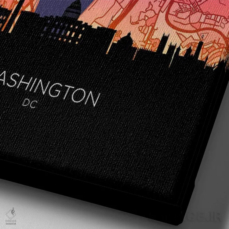 تابلو دکوراتیو نقشه خط افق واشینگتن در غروب آفتاب اثر مایکل تامپست - نمای نزدیک بافت بوم