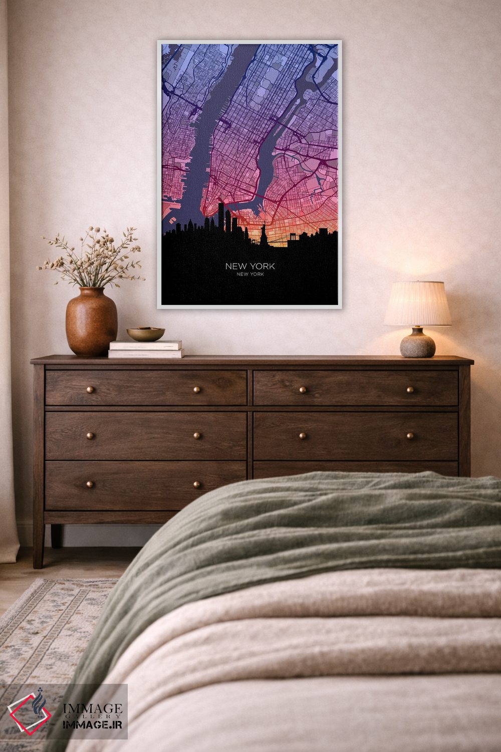 تابلو دکوراتیو نقشه خط افق نیویورک سیتی در غروب آفتاب اثر مایکل تامپست - D2W
