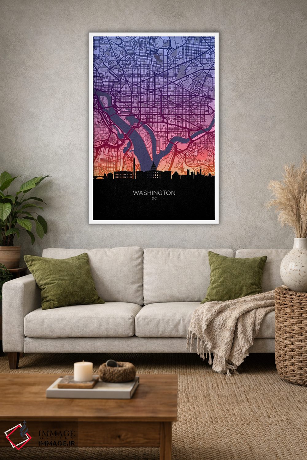 تابلو دکوراتیو نقشه خط افق واشینگتن در غروب آفتاب اثر مایکل تامپست - D1W