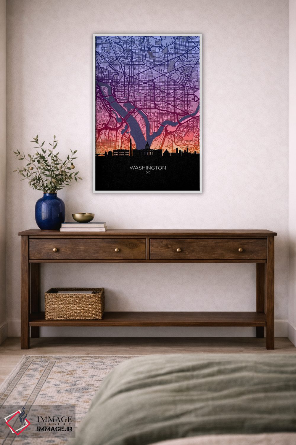 تابلو دکوراتیو نقشه خط افق واشینگتن در غروب آفتاب اثر مایکل تامپست - D4W
