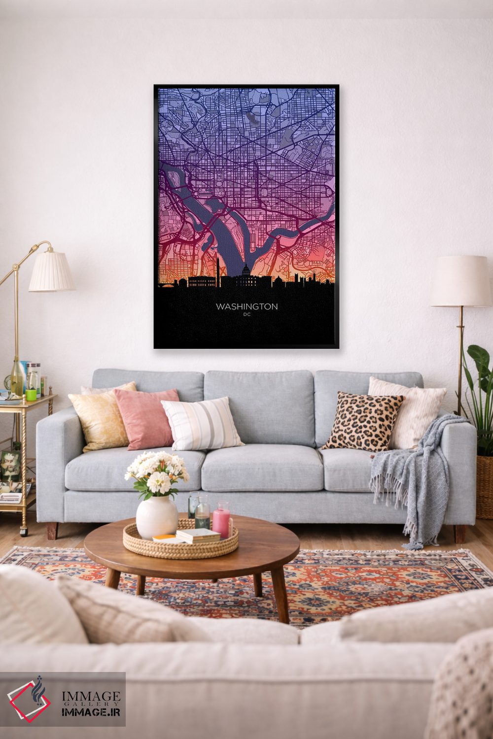 تابلو دکوراتیو نقشه خط افق واشینگتن در غروب آفتاب اثر مایکل تامپست - D2B