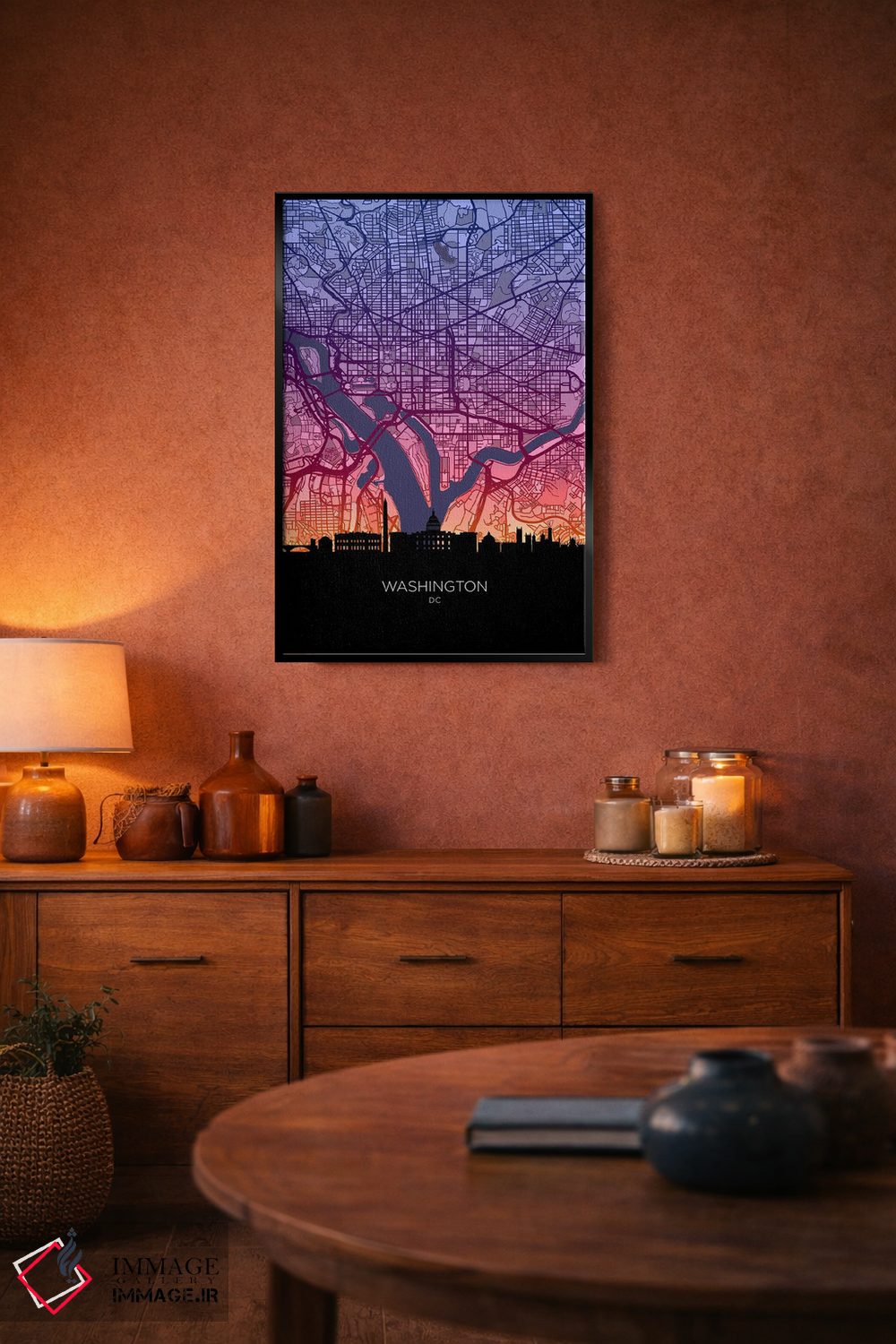 تابلو دکوراتیو نقشه خط افق واشینگتن در غروب آفتاب اثر مایکل تامپست - D5B