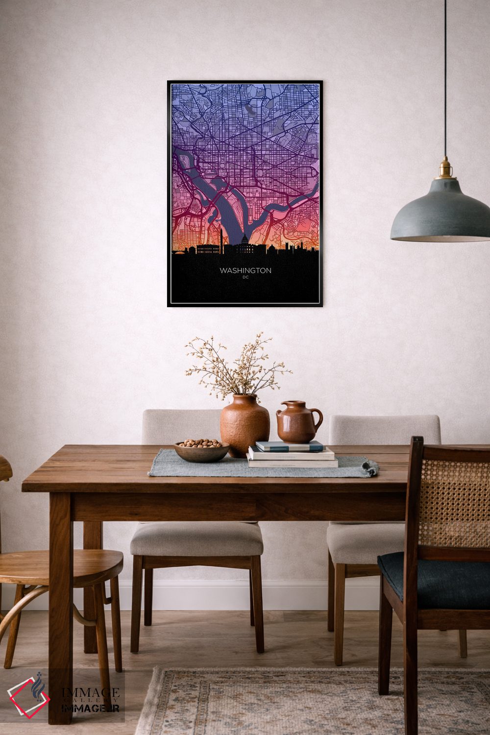 تابلو دکوراتیو نقشه خط افق واشینگتن در غروب آفتاب اثر مایکل تامپست - D6B