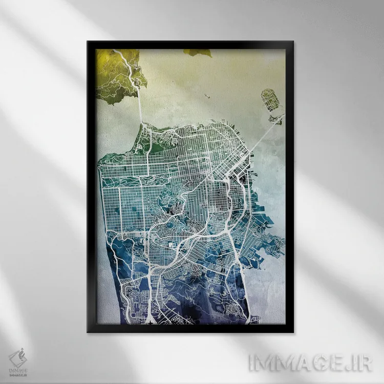 تابلو انتزاعی California, USA,نقشه گرباورها سان فرانسیسکو، کالیفرنیا، آمری… اثر مایکل تامپست - نمای قابدار مشکی
