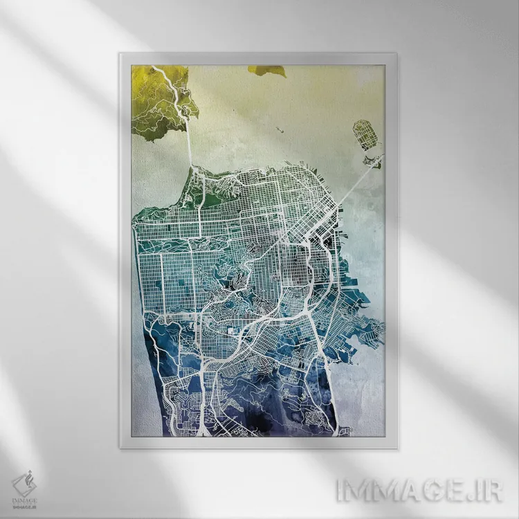 تابلو انتزاعی California, USA,نقشه گرباورها سان فرانسیسکو، کالیفرنیا، آمری… اثر مایکل تامپست - نمای قابدار سفید