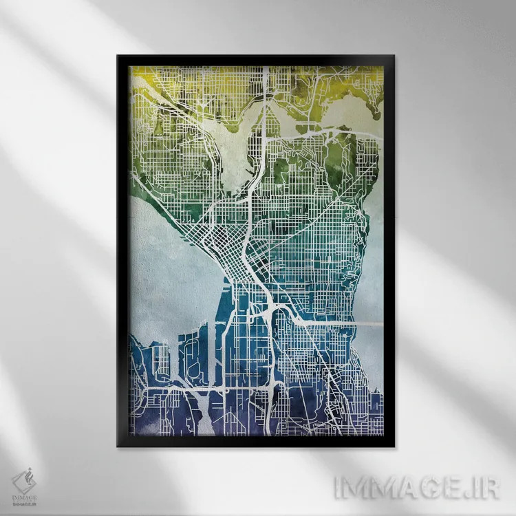 تابلو انتزاعی Washington, USA,نقشه گرباورها سیاتل، واشینگتن، آمریکا اثر مایکل تامپست - نمای قابدار مشکی