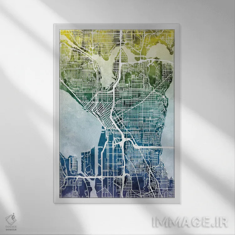 تابلو انتزاعی Washington, USA,نقشه گرباورها سیاتل، واشینگتن، آمریکا اثر مایکل تامپست - نمای قابدار سفید