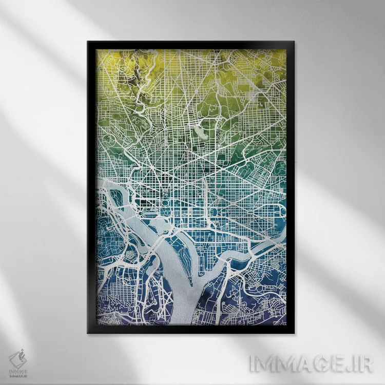 تابلو انتزاعی D.C., USA,نقشه گرباورها واشینگتن دی سی، آمریکا اثر مایکل تامپست - نمای قابدار مشکی