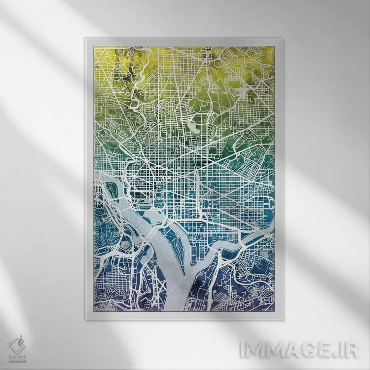 تابلو انتزاعی D.C., USA,نقشه گرباورها واشینگتن دی سی، آمریکا اثر مایکل تامپست - نمای قابدار سفید