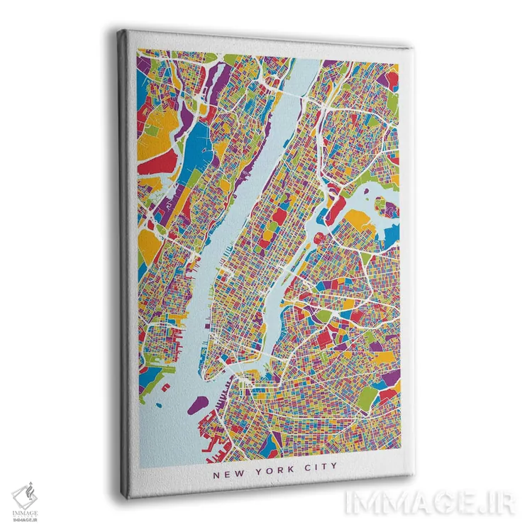 تابلو انتزاعی نقشه خیابان های نیویورک سیتی قدی و رنگارنگ اثر مایکل تامپست - نمای پرسپکتیو محصول