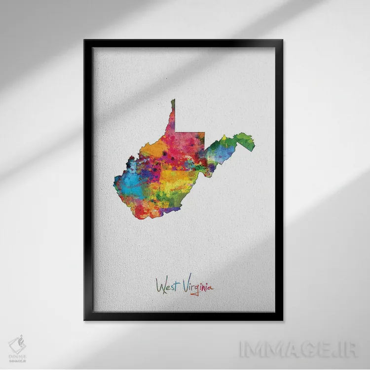 تابلو انتزاعی نقشه ایالت ویرجینیای غربی اثر مایکل تامپست - نمای قابدار مشکی