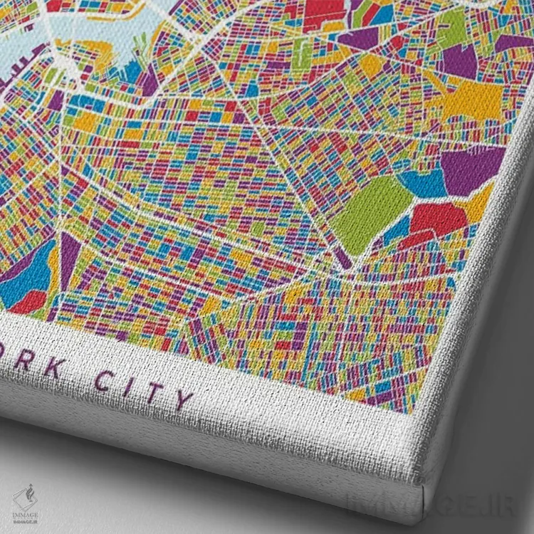 تابلو انتزاعی نقشه خیابان های نیویورک سیتی قدی و رنگارنگ اثر مایکل تامپست - نمای نزدیک بافت بوم