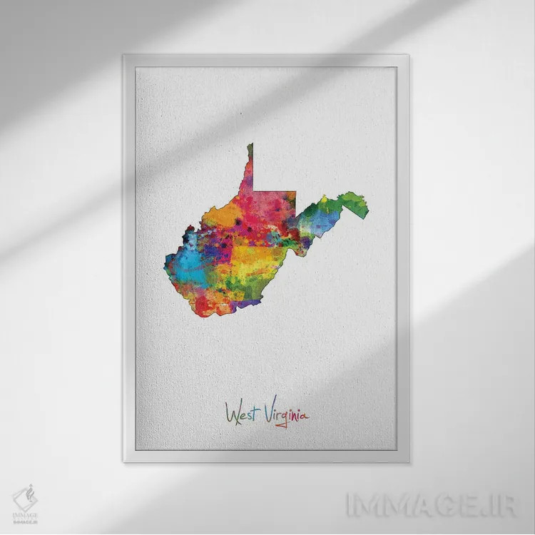 تابلو انتزاعی نقشه ایالت ویرجینیای غربی اثر مایکل تامپست - نمای قابدار سفید