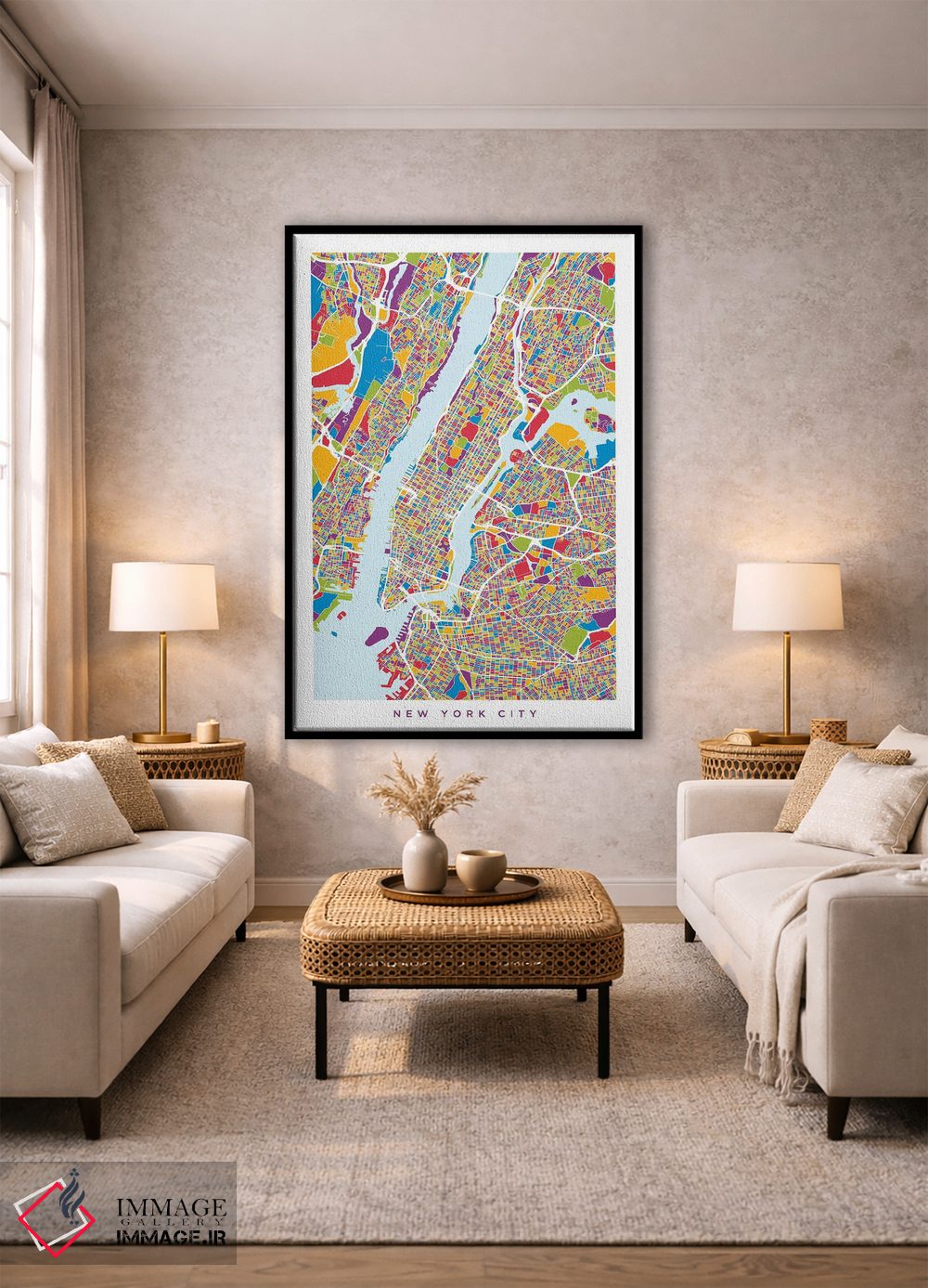 تابلو انتزاعی نقشه خیابان های نیویورک سیتی قدی و رنگارنگ اثر مایکل تامپست - D1B