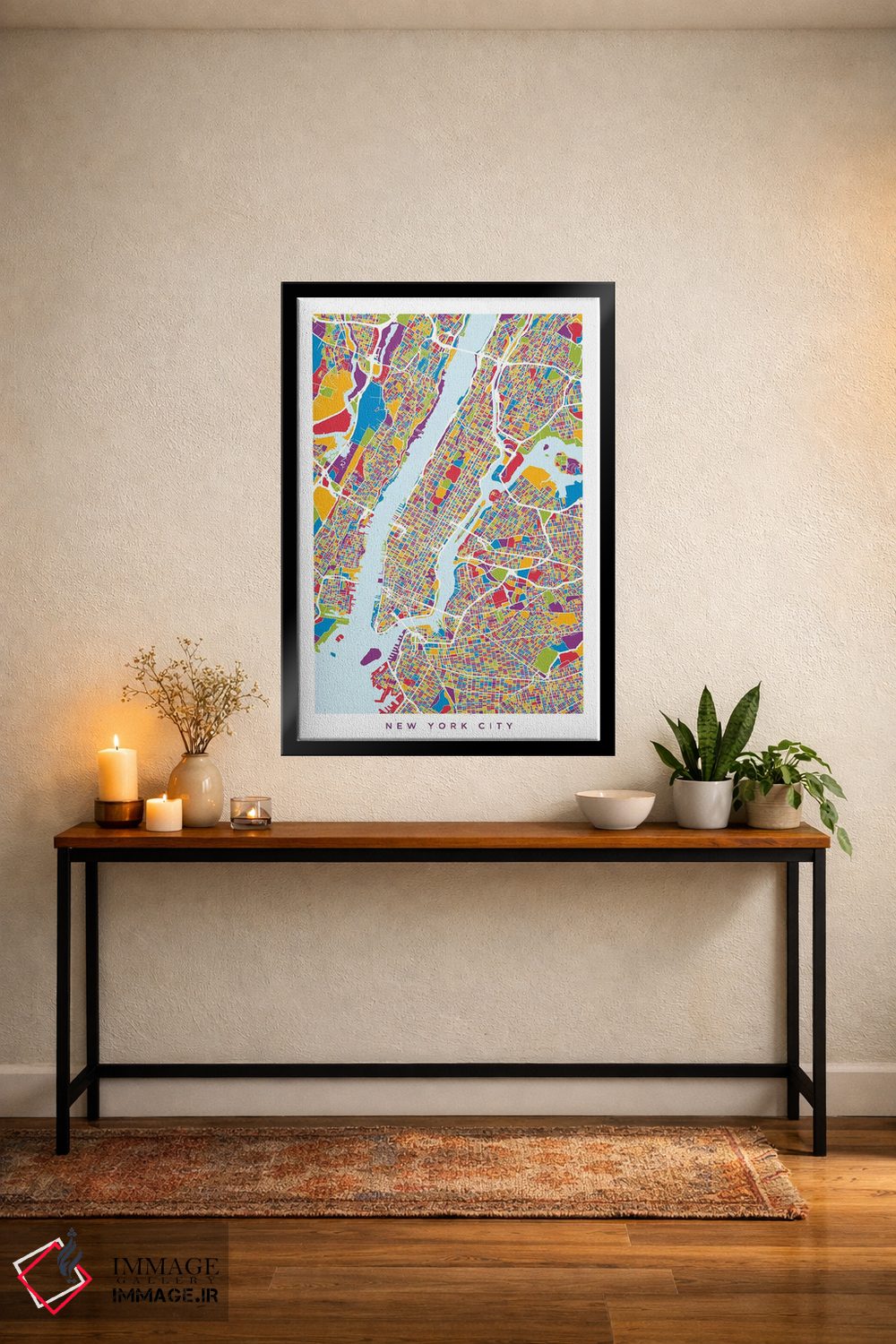 تابلو انتزاعی نقشه خیابان های نیویورک سیتی قدی و رنگارنگ اثر مایکل تامپست - D5B