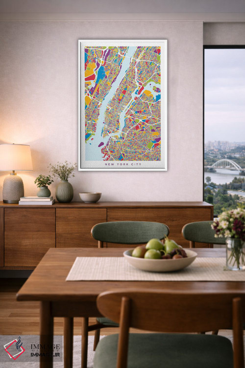 تابلو انتزاعی نقشه خیابان های نیویورک سیتی قدی و رنگارنگ اثر مایکل تامپست - D6W