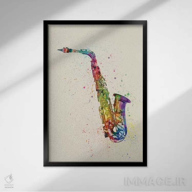 تابلو دکوراتیو ساکسوفون اثر مایکل تامپست - نمای قابدار مشکی