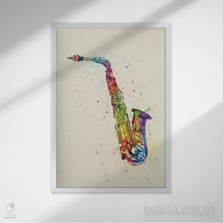 تابلو دکوراتیو ساکسوفون اثر مایکل تامپست - نمای قابدار سفید