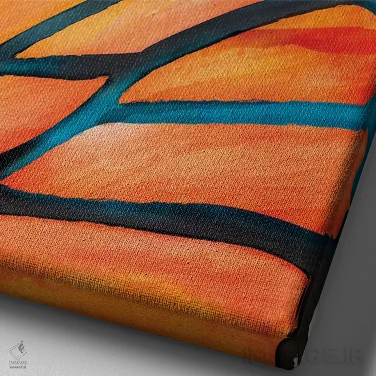 تابلو دکوراتیو پروانه انتزاعی اثر مدرن تروپیکال - نمای نزدیک بافت بوم