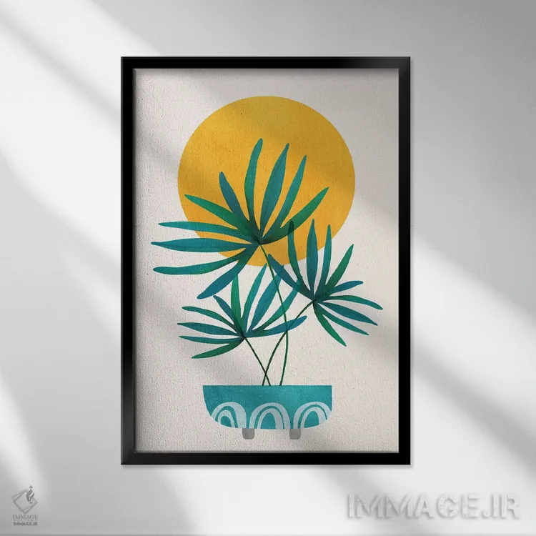 تابلو مدرن نخل کوچک اثر مدرن تروپیکال - نمای قابدار مشکی