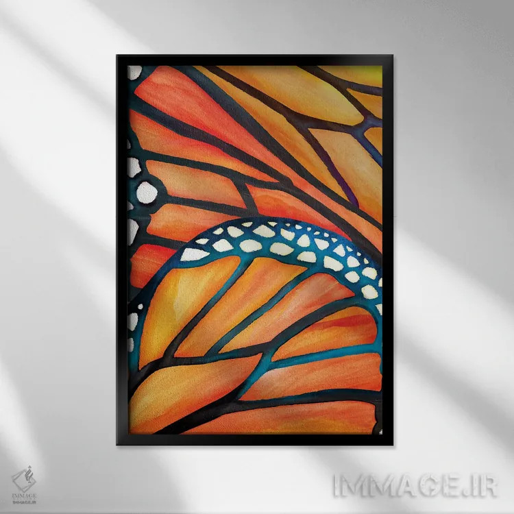 تابلو دکوراتیو پروانه انتزاعی اثر مدرن تروپیکال - نمای قابدار مشکی