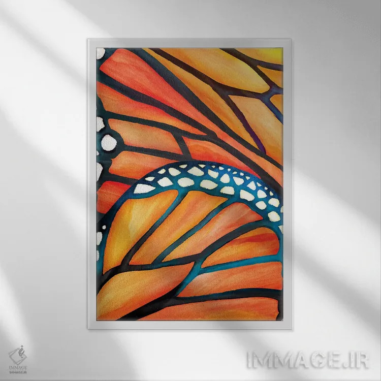 تابلو دکوراتیو پروانه انتزاعی اثر مدرن تروپیکال - نمای قابدار سفید