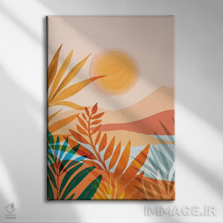 تابلو مدرن باغ طلایی یونانی اثر مدرن تروپیکال - نمای روبهرو روی دیوار