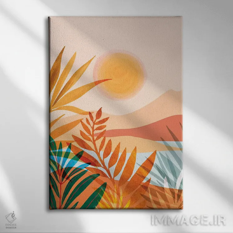 تابلو مدرن باغ طلایی یونانی اثر مدرن تروپیکال - نمای روبهرو روی دیوار